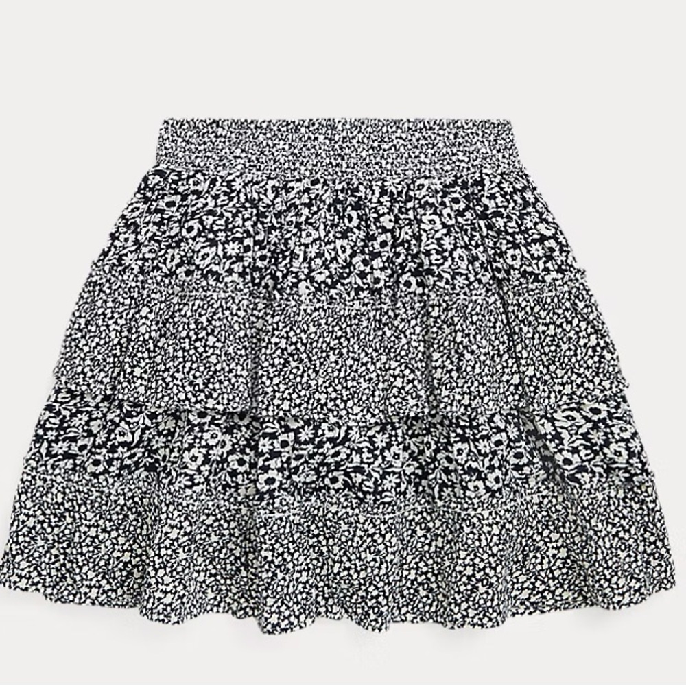 Girls M (10-12) Polo Ralph Lauren navy and white mini flower tired ruffle skirt